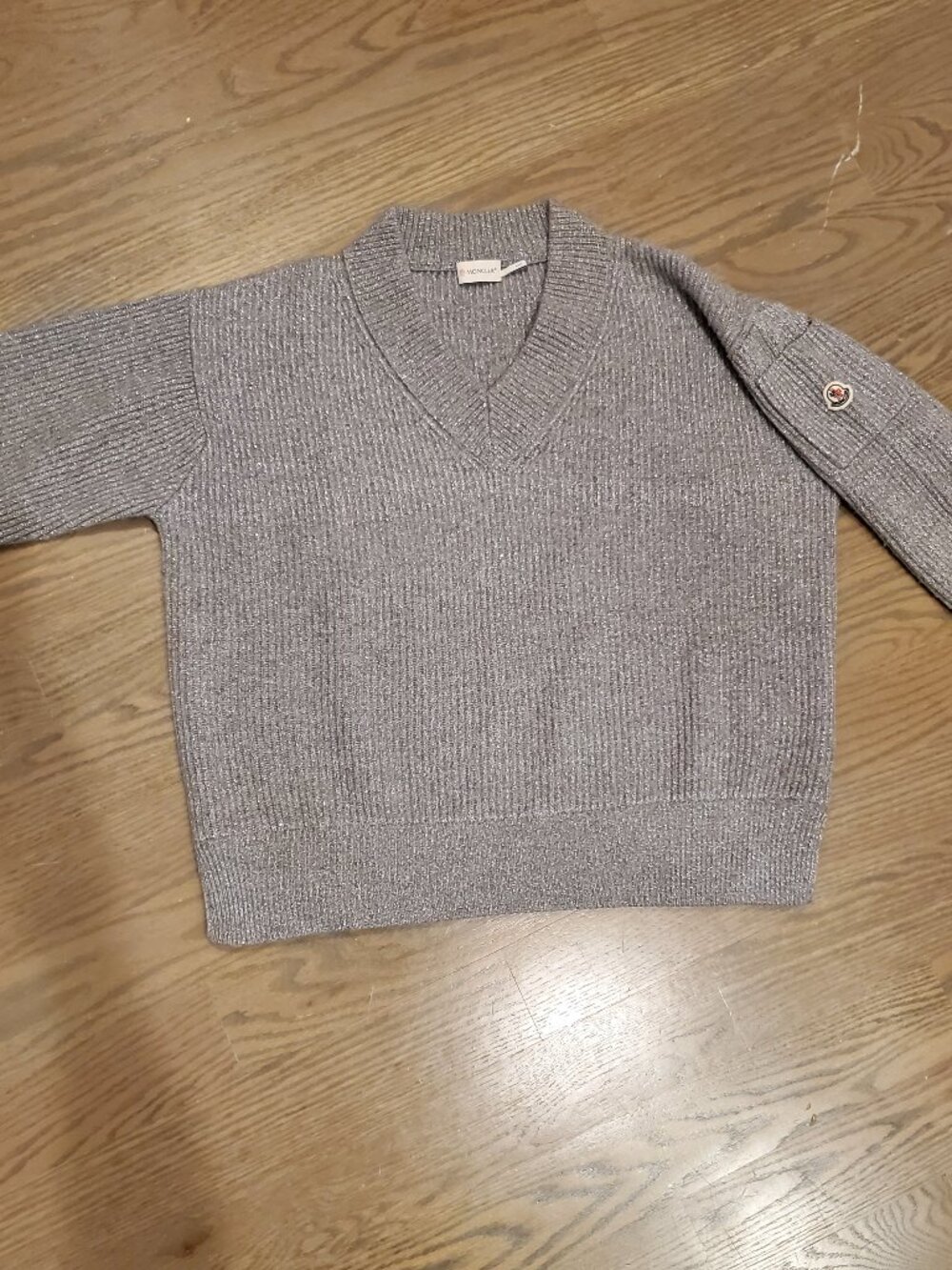 Moncler V Neck wool sweater with shimmer